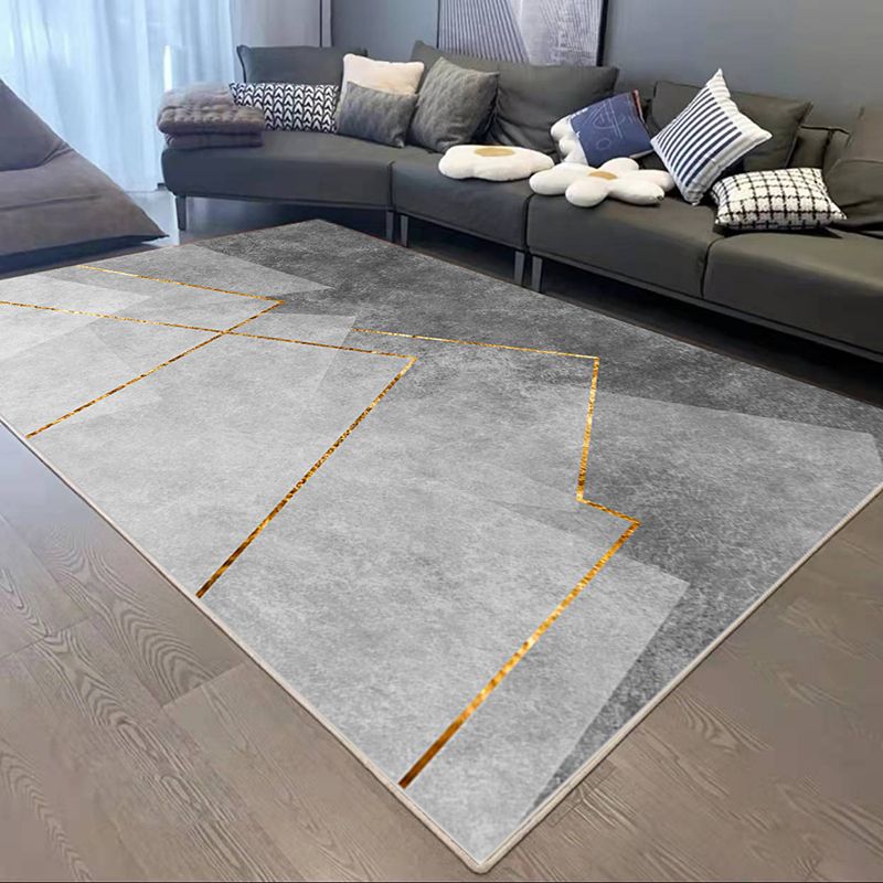 Gray Modern Carpet Polyester Graphic Carpet Non-Slip Backing Carpet for Drawing Room