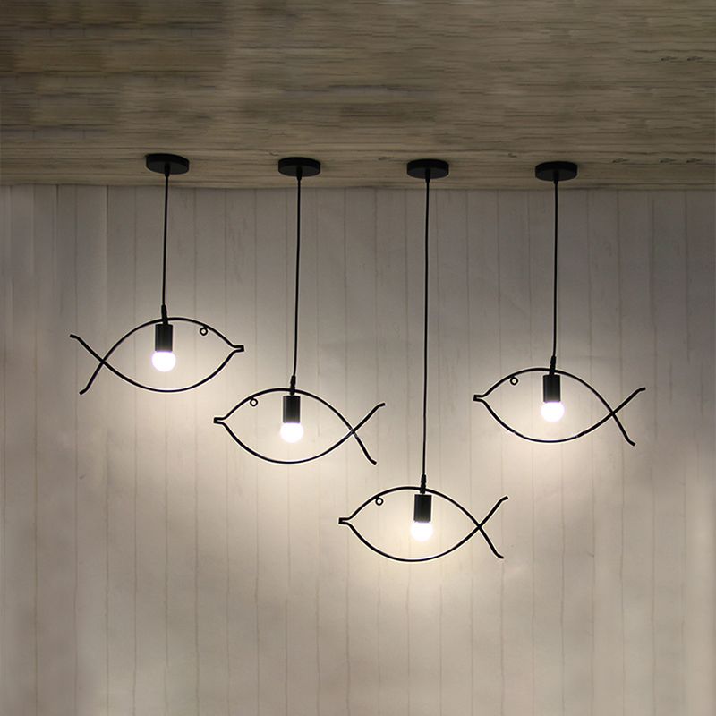 Fish Shape Metal Pendant Lighting Modern Creative 1 Light Black Ceiling Light for Dining Room