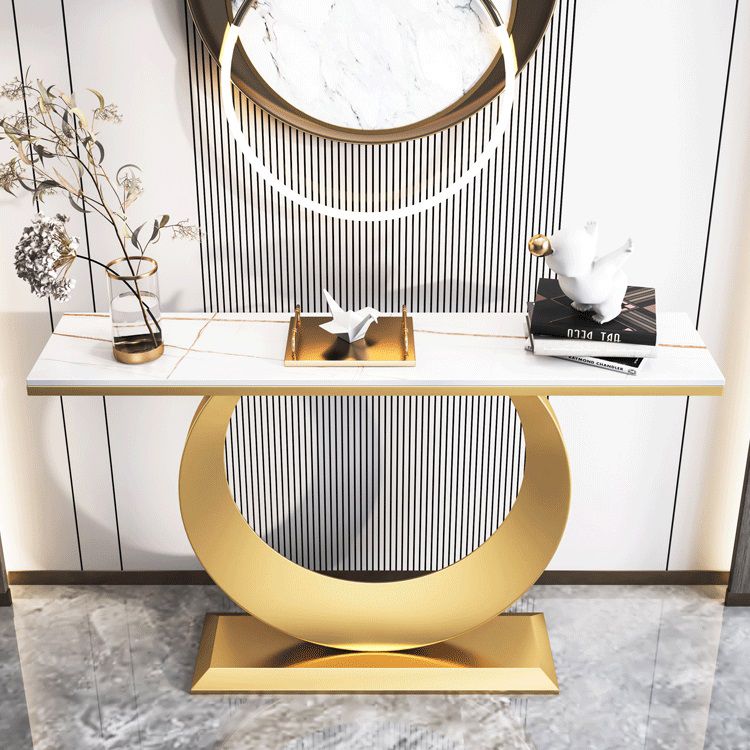 Glam Rectangle Console Table 31.5" Tall Stone Accent Table for Hall