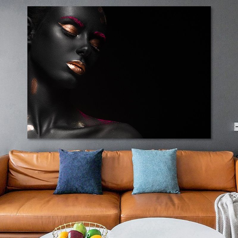 Glam Fashion Model Wall Art Black-Red Textured Canvas Print for Girls Bedroom