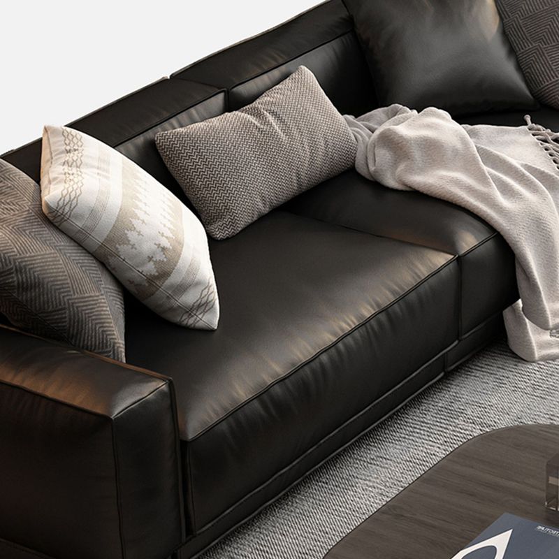 26.38" H Genuine Leather Square Arm Modern Sofa with Storage Black Standard Sofa