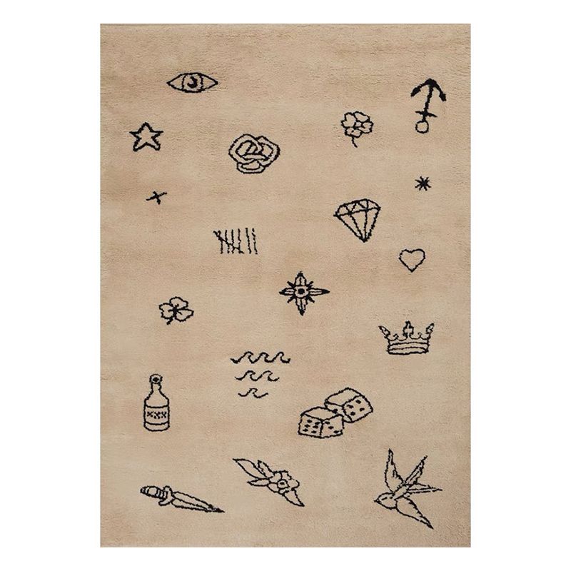 Simple Graffiti Print Rug Polyester Indoor Carpet Non-Slip Backing Carpet for Living Room