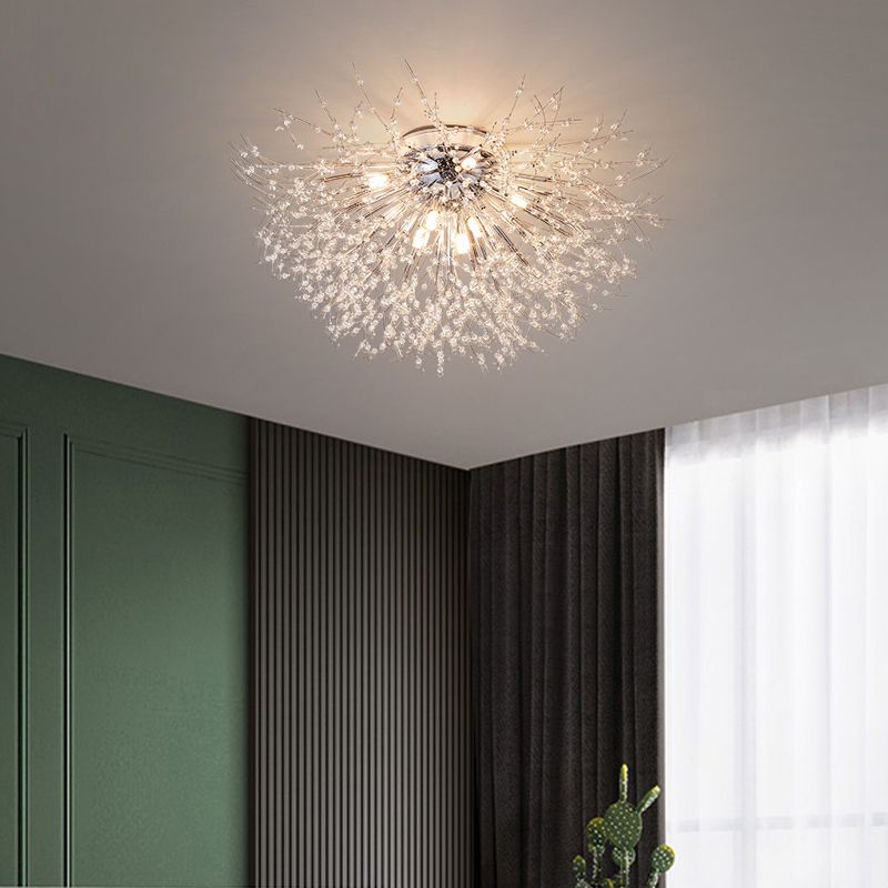Unique Shape Crystal Flush Light Modern Style Multi Lights Flush Mount Fixture