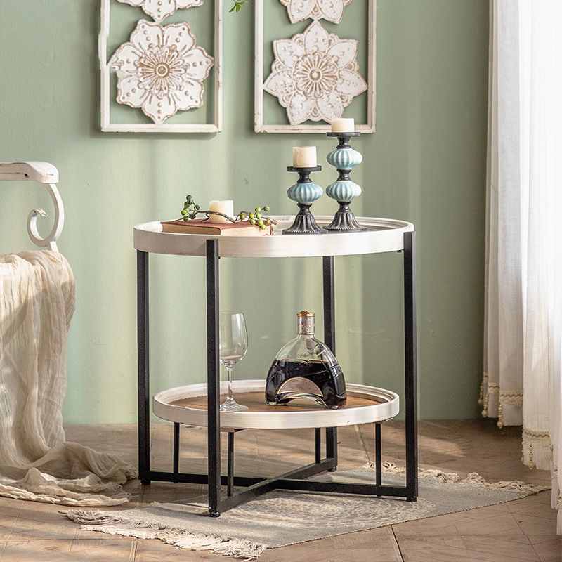Glass Round Contemporary Coffee Table Cross Legs Single Coffee Table with Storage