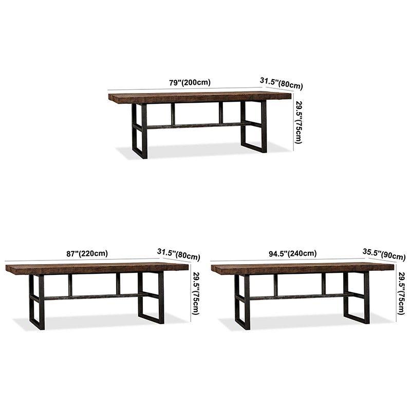 Contemporary Brown Kitchen Dining Table Rectangle Solid Wood Dining Table with Trestle Base