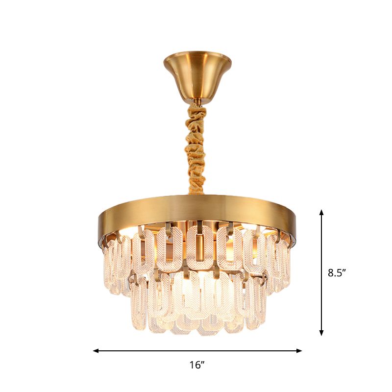 6-Head Crystal Chandelier Light Postmodern Gold 2 Tiers Dining Room Hanging Pendant