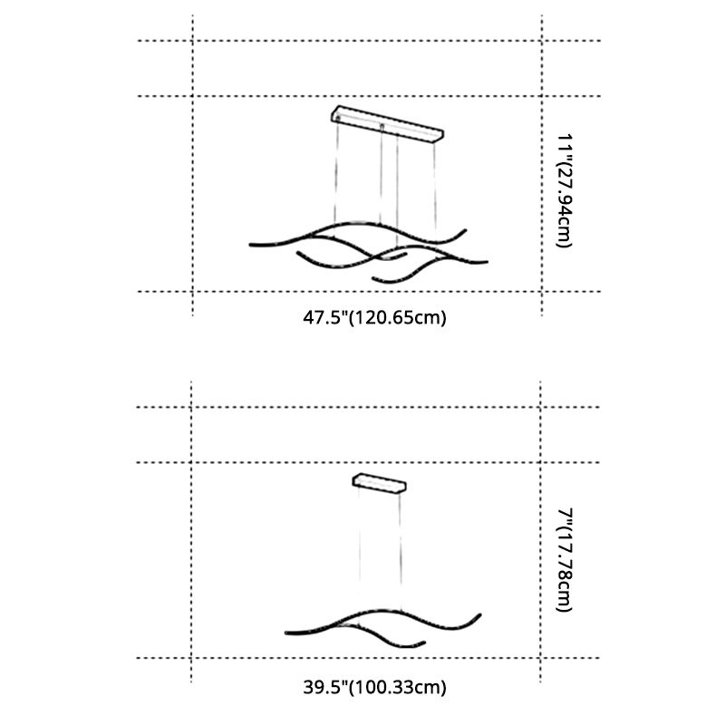 Linea ondata in stile nordico Led Light Minimalismo Metal Long Strip Apparecchiatura per sala da pranzo
