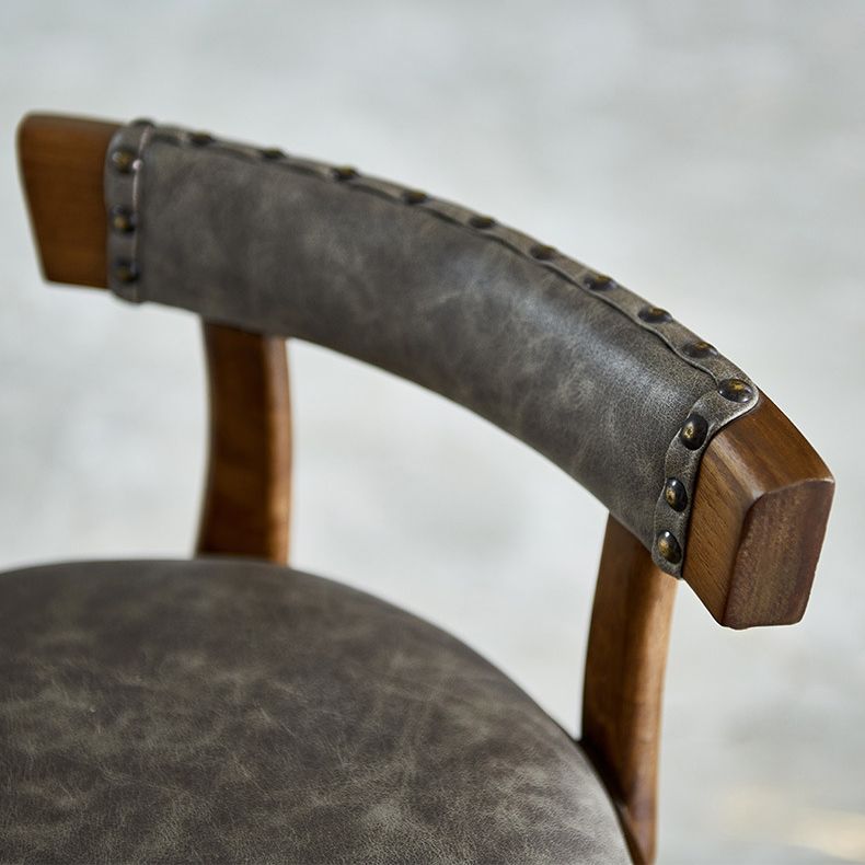 Industrial Upholstered Round Stool Low Back Wood Barstool for Living Room