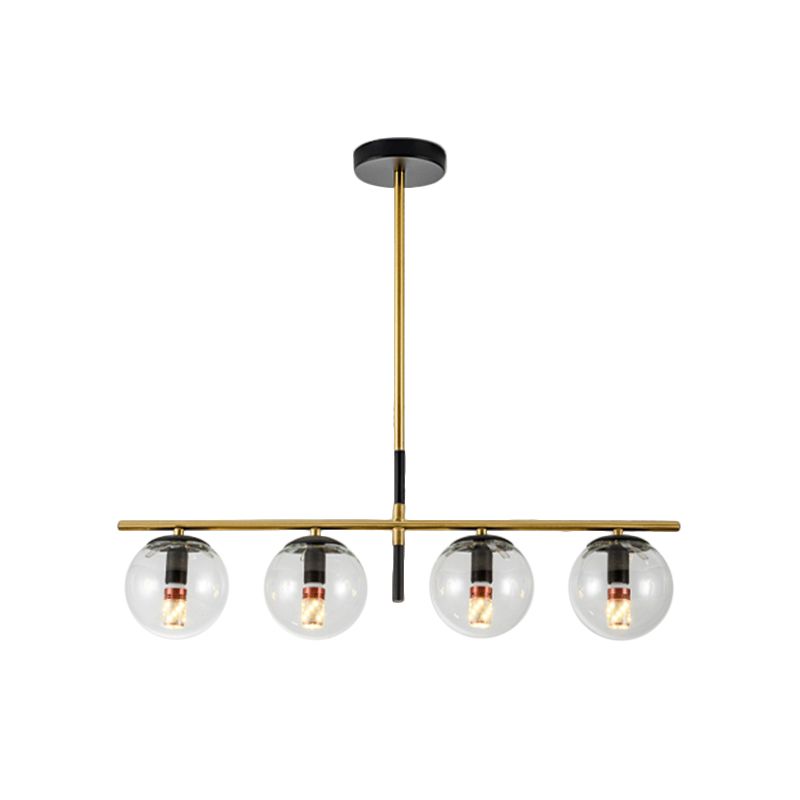 Contemporary Ball Island Lighting Clear Glass 4 Bulbs Hanging Pendant Light in Black and Gold
