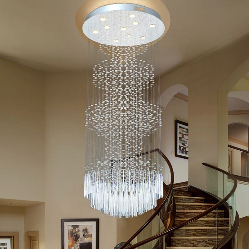 Modern Orbs and Rods Ceiling Lamp 10 Lights Crystal LED Multi Hanging Light Fixture in Silver