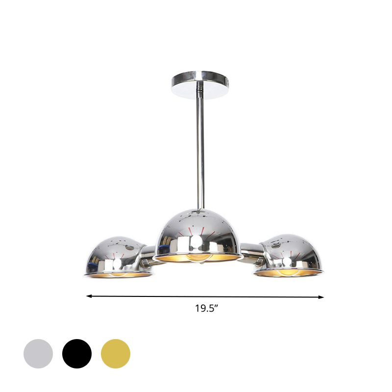 Plafonnier semi-encastré industriel à 3 lumières en métal pour salon, noir/laiton/chrome, dôme