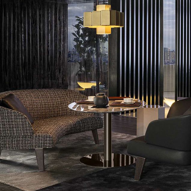 Metal Traditional Luxury Round Table Sintered Stone Table with Pedestal Base
