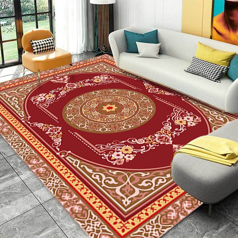 Traditional Medallion Pattern Carpet Polyester Area Rug Non-Slip Backing Area Carpet for Living Room