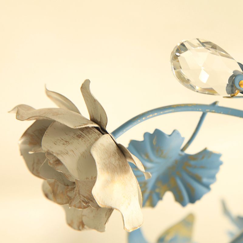 Flower Cream Glass Flush Mount Light Pastoral Style Bedroom Semi Flush Ceiling Light in Blue