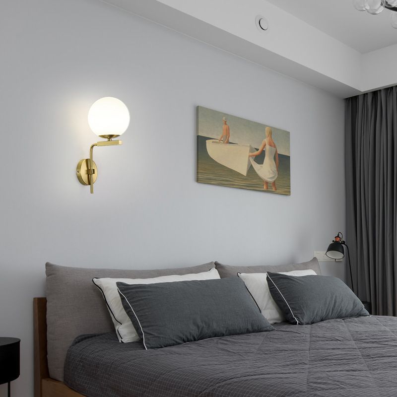 Modern Style Ball Shape Wall Light Glass 1 Light Sconces in Gold for Bedroom