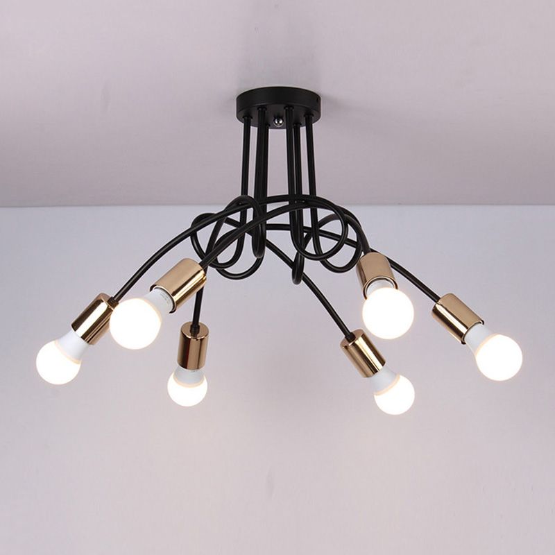 Gedraaide metalen halfverzonken plafondlamp Industriële 3/5-lichts hal halfverzonken hanglamp met kale lamp in zwart