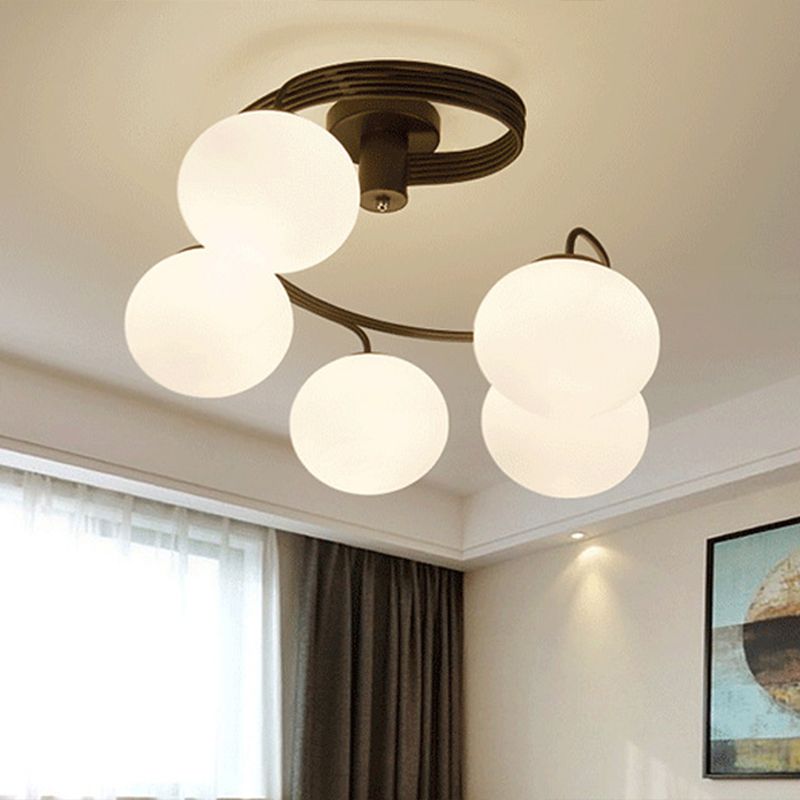 Luminaires semi-encastrés à billes, luminaire de plafond en verre opale moderniste pour chambre à coucher