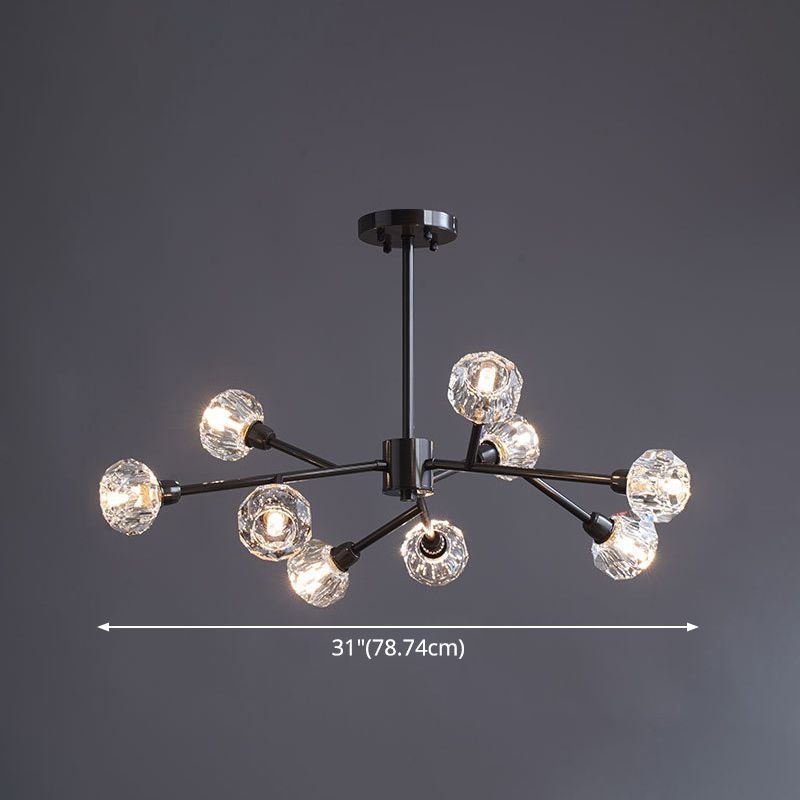 Mini Globe Crystal Chandelier Modern Style Black Finish Pendant Light for Living Room