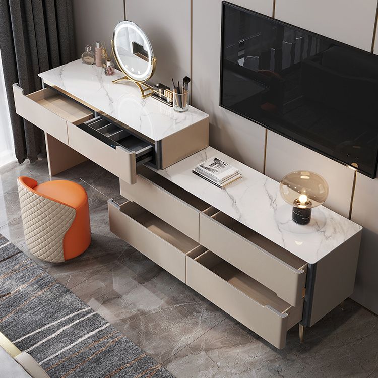 Contemporary With Drawer Metallic Bedroom Lighted Mirror Dressing Table