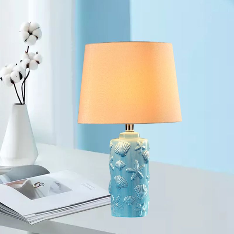 Bleu 1 tête de nuit lampe rurale tissu rural de table d'ombrage effilée stand léger avec coquille et étoiles de mer Détails