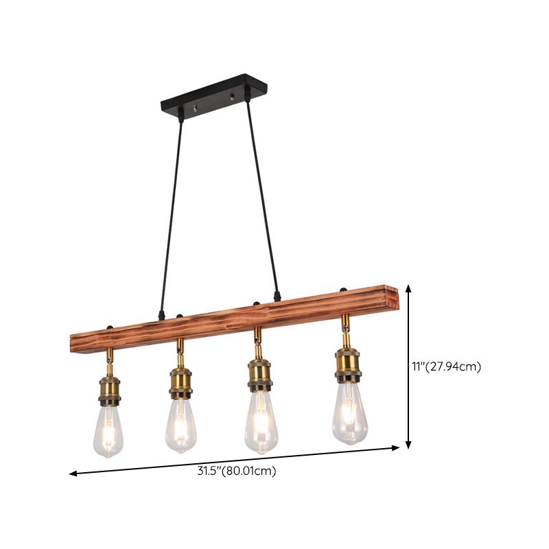 Industrial Island Light 4 Lights Island Hanging Light with Wood for Dining Room