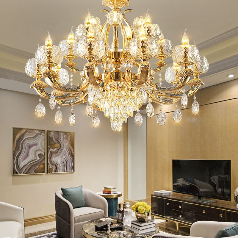 Nordic Style Chandelier Light Gold Living Room Pendant Light with Crystal Drop