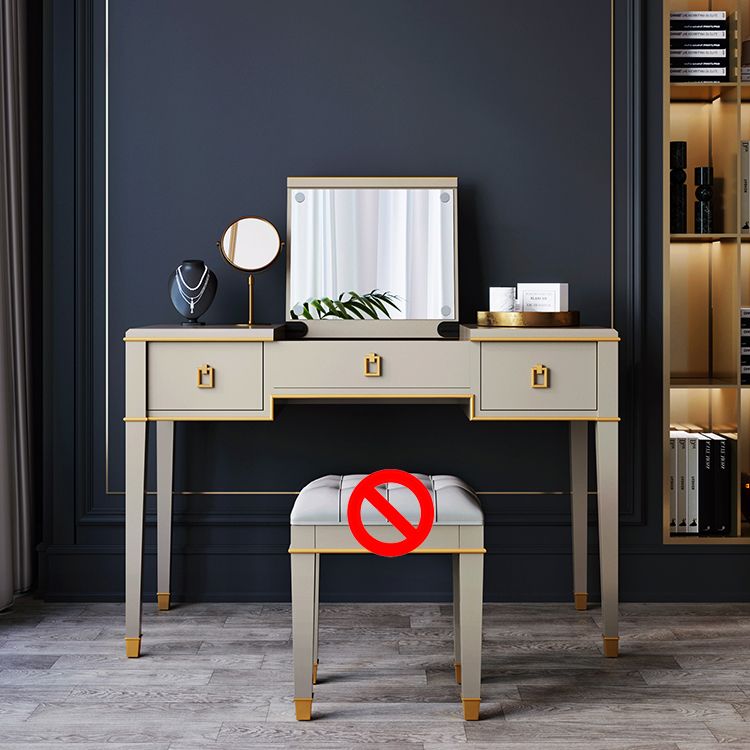 Solid Wood Make-up Vanity Mirrored Vanity Set with Padded Stool