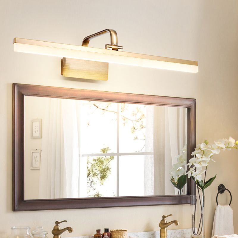 Linear Metal Wall Sconce Modern Style Single Light Mirror Wall Mount Light Fixture in Gold