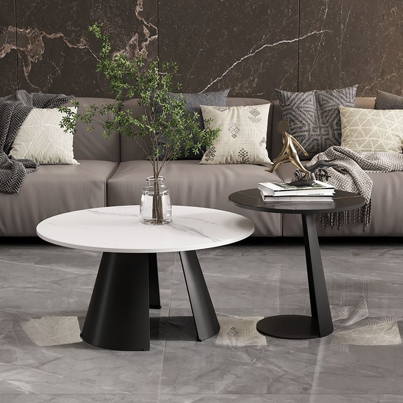 Abstract Base Design Round Slate Table Board Glam Style Metal Leg Coffee Table