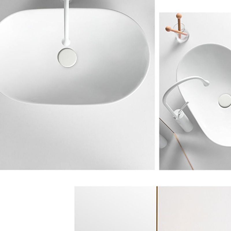 White Oval Vessel Sink Modern Style Porcelain Basin Sink with No Craftsmanship