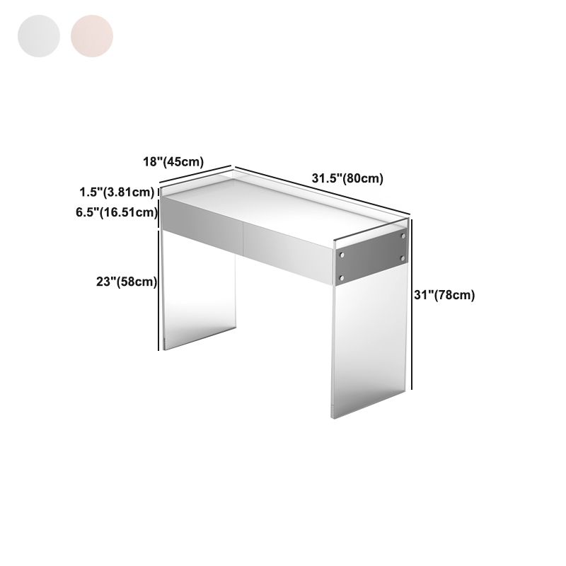 Contemporary 2 Drawers Vanity Table with Mirror & Stool Clear Acrylic Vanity Table Set