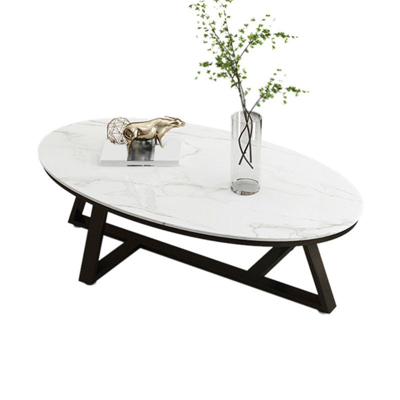 Modern Style Solid Slate Top White Gold/white/black Gold/grey Oval Coffee Table