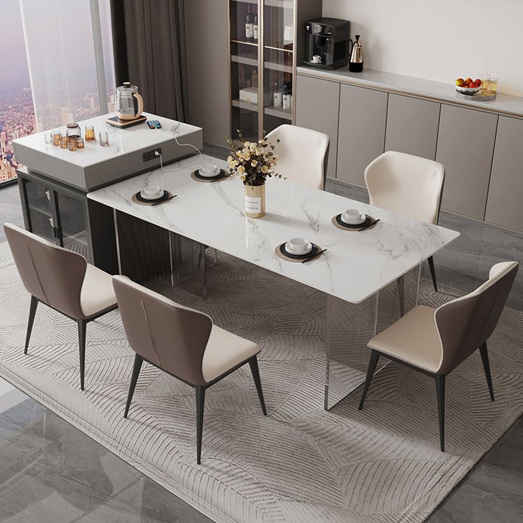 Sintered Stone Dining Table Rectangle Acrylic Base Dinner Table for Dining Room