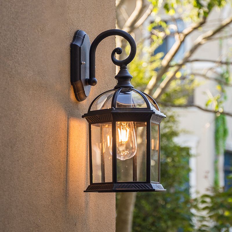 Retro Glass Shade Wall Light Geometric 1 Light 15.5" High Wall Sconce for Outdoors
