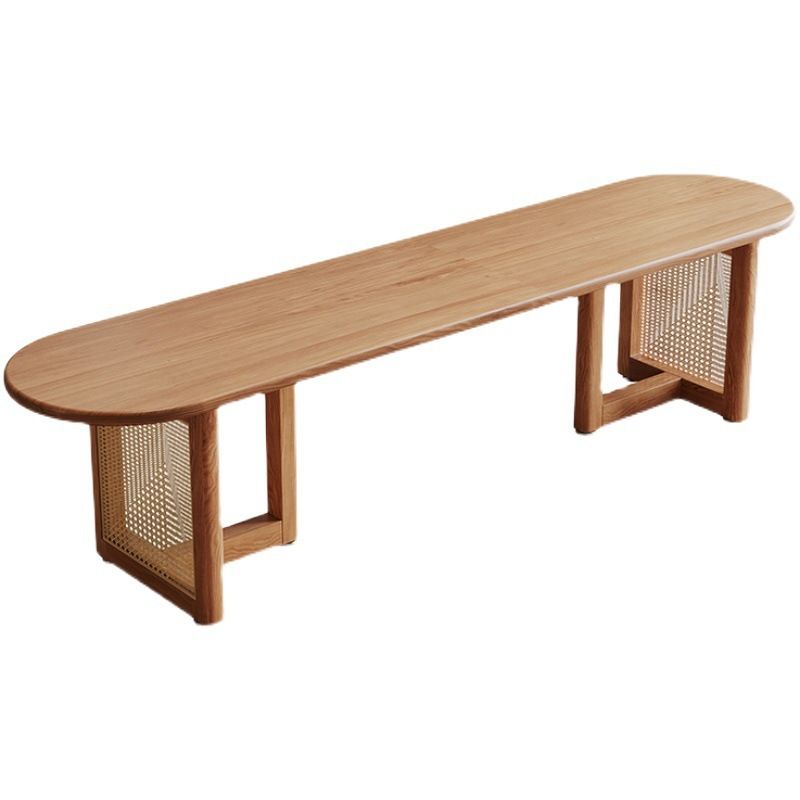 Modern Dining Table Solid Wood Top Dining Table with Double Rattan Base for Living Room