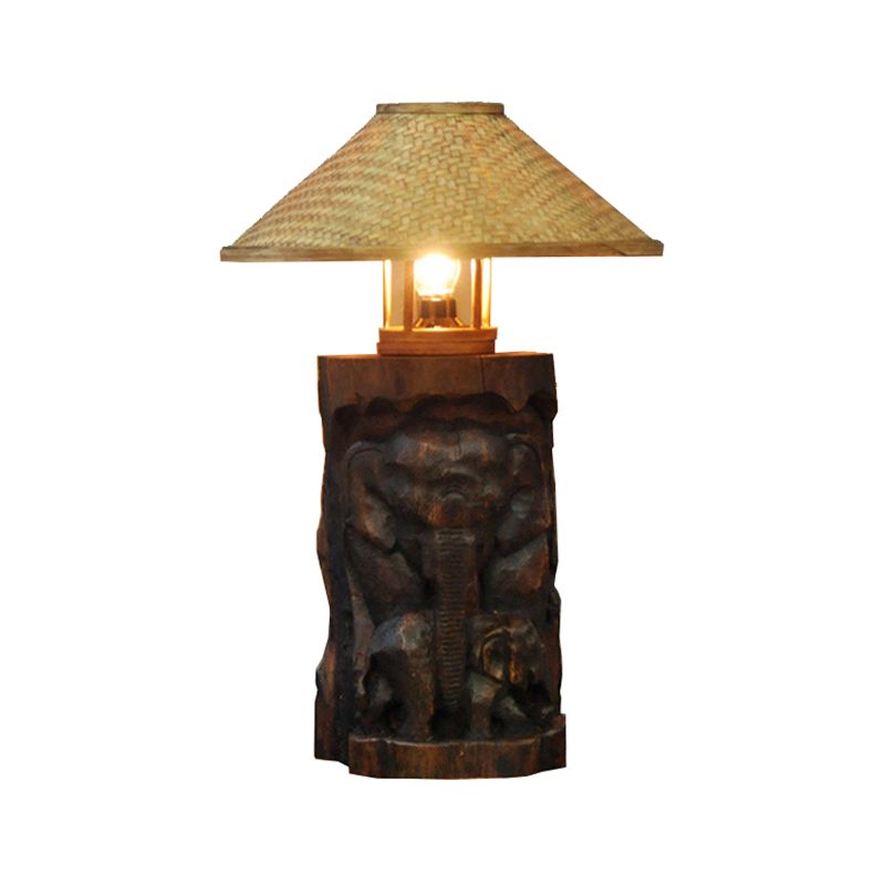 Bamboo Wide Flare Task Light Asia 1 Head Beige Small de bureau lampe avec éléphant en bois