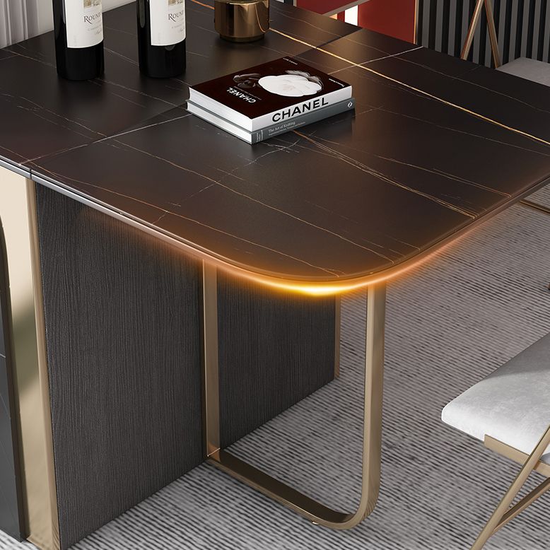 Modern Style Rectangle Dining Table 62.6" Sintered Stone Drop-Leaf Table with Metal Base