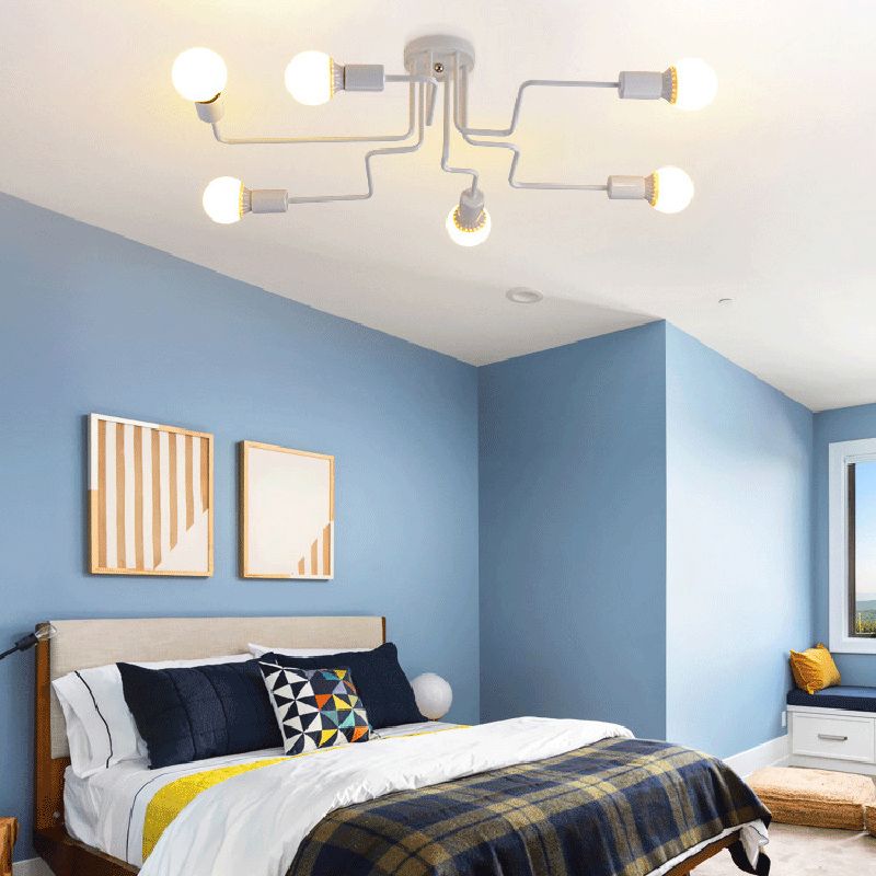 Accesorio de techo radial vintage industrial de hierro forjado bulbo desnudo Semi Flush Monte para sala de estar