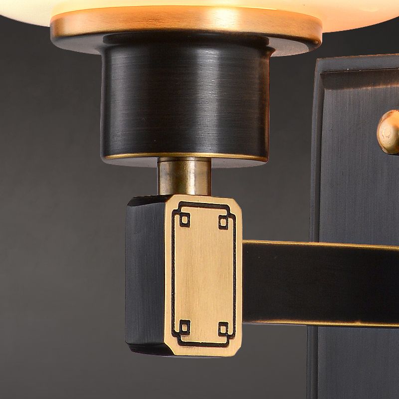 Modern Metal Wall Sconce Lantern Shape Wall Light with Glass Shade for Bedroom