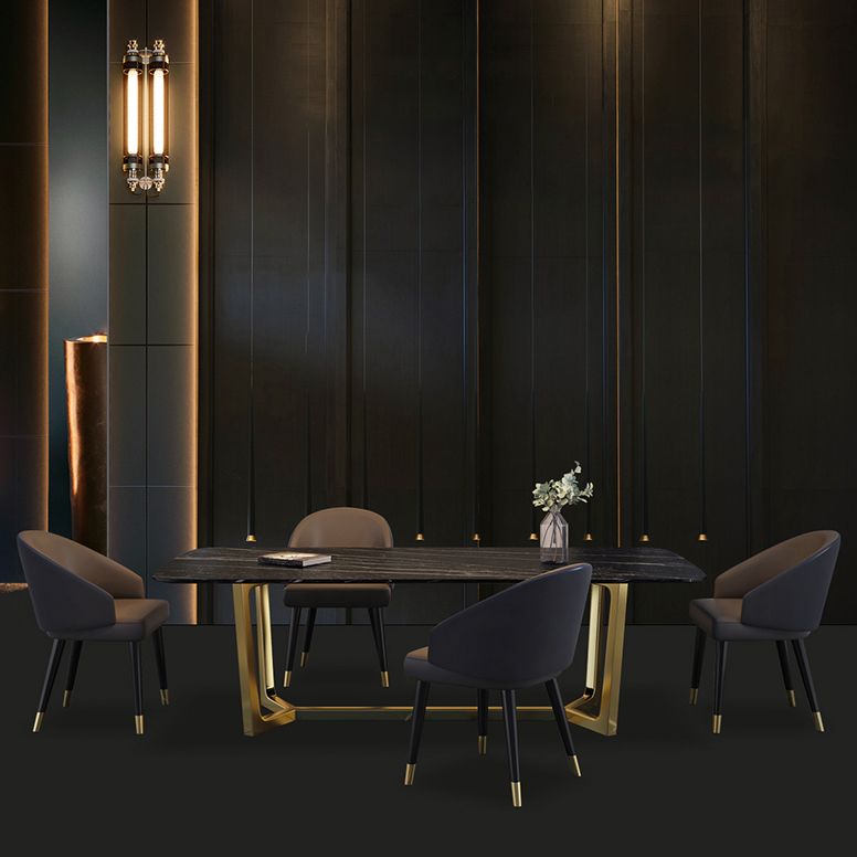 Rectangle Trestle Counter Luxury Table Black Fixed Table of Sintered Stone