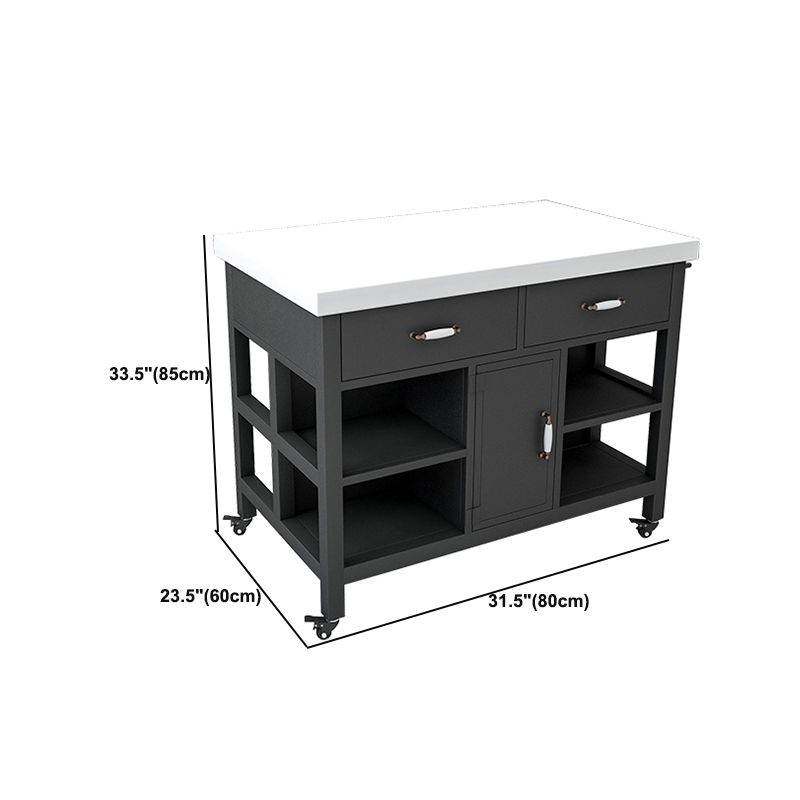 Modern Style Rolling Kitchen Cart Marble Rectangular Kitchen Island Cart with Drawer