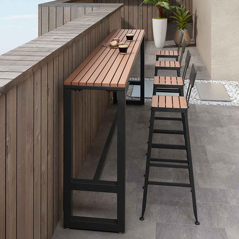 Metal and Wood Rectangular Table, Industrial Style Minimalist Balcony Outdoor Bar Table