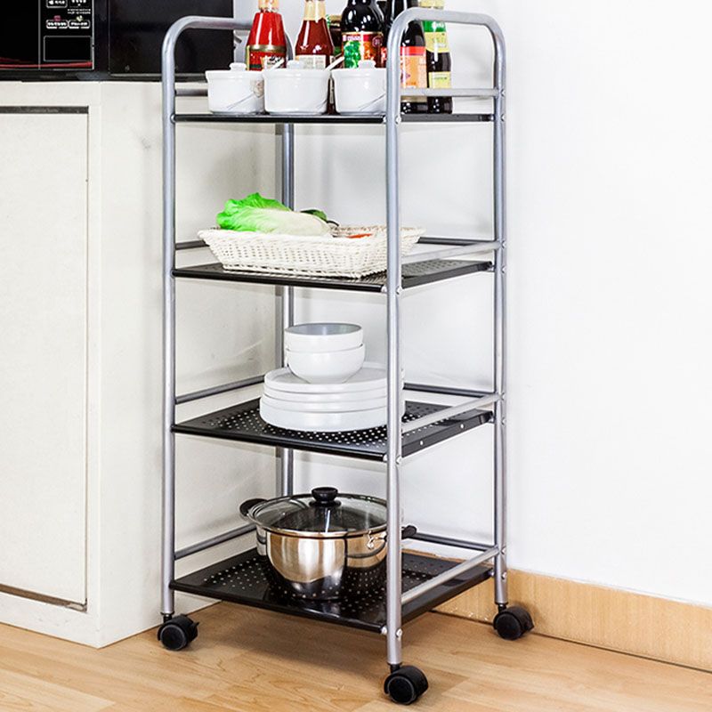 Open Shelves Kitchen Trolley Home Dining Modern Prep Table with Casters