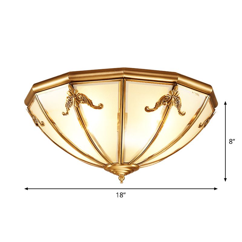 14 "/18" W 3/4 Luci Flush Montaggio Tradizionale Living Room Light con Bowl Frosted Glass Panel Shade in Brass