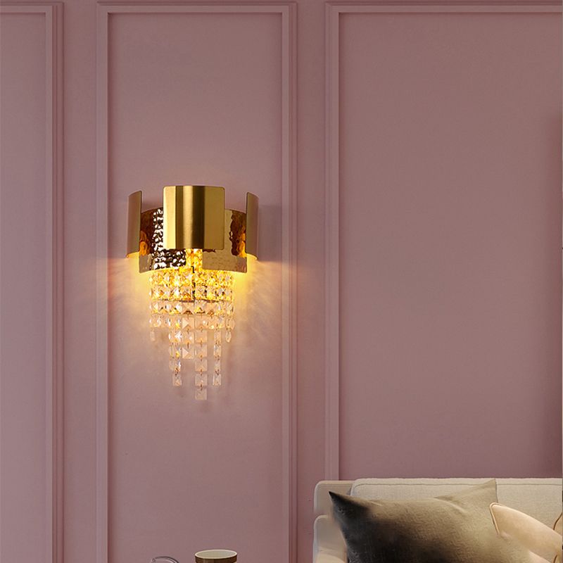 Pronzo della parete a montaggio a filo oro con lampada da parete postmoderna a tonalità di cristallo chiaro