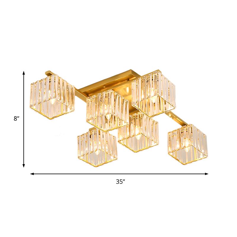 Black/Gold Cubic Living Room Flush Mount Lighting Modernist 4/6/8 Lights Crystal Ceiling Lighting