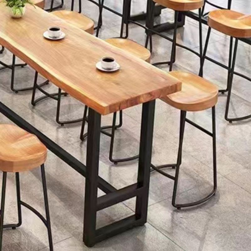Solid Wood Bar Height Pub Table Industrial Rectangle Bar Table with Trestle Base