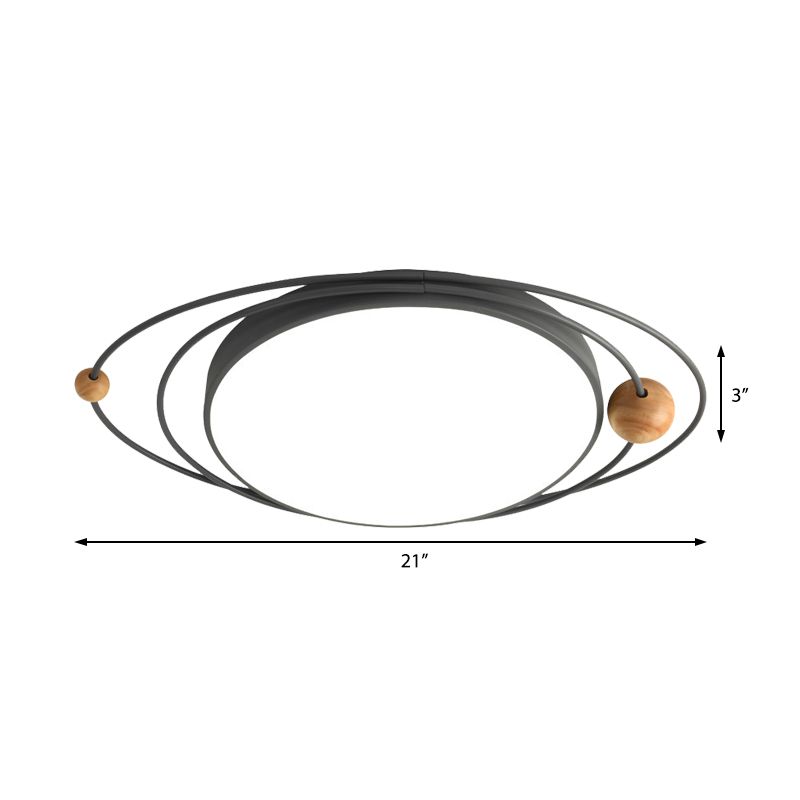 Drum Flush Lamp with Orbit Design Nordic Style Metal Led Indoor Flush Ceiling Light in Green/Grey/White, 21"/26"/31" W