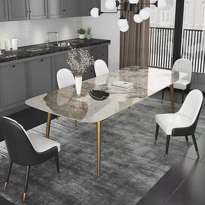 Glam Dinette Set for Dining Room 1/4/6/7 Pieces Glossy White Dining Table Set