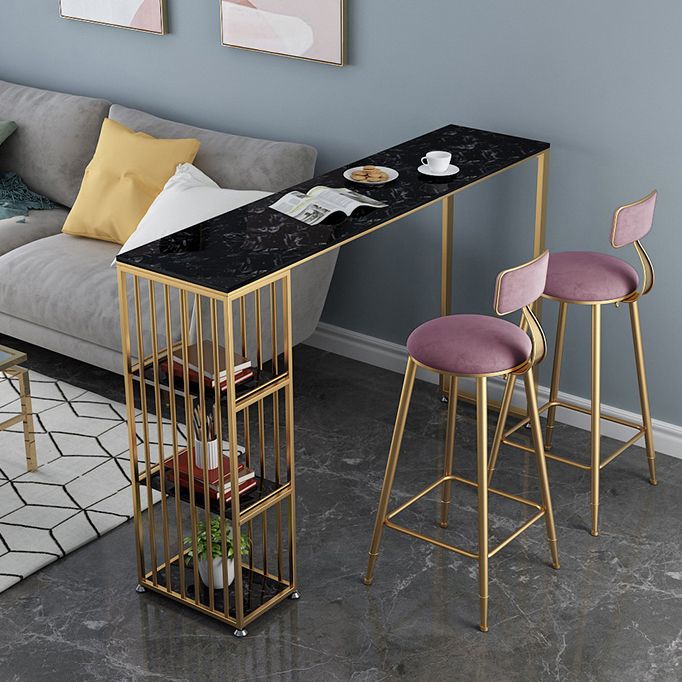 Rectangle Pub Table Bar Height Glam Bar Table with Stone Top